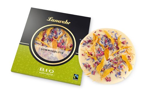 Lanwehr Bio Fairtrade Schokolade in der Sorte Sommerblüte Schokoladentaler