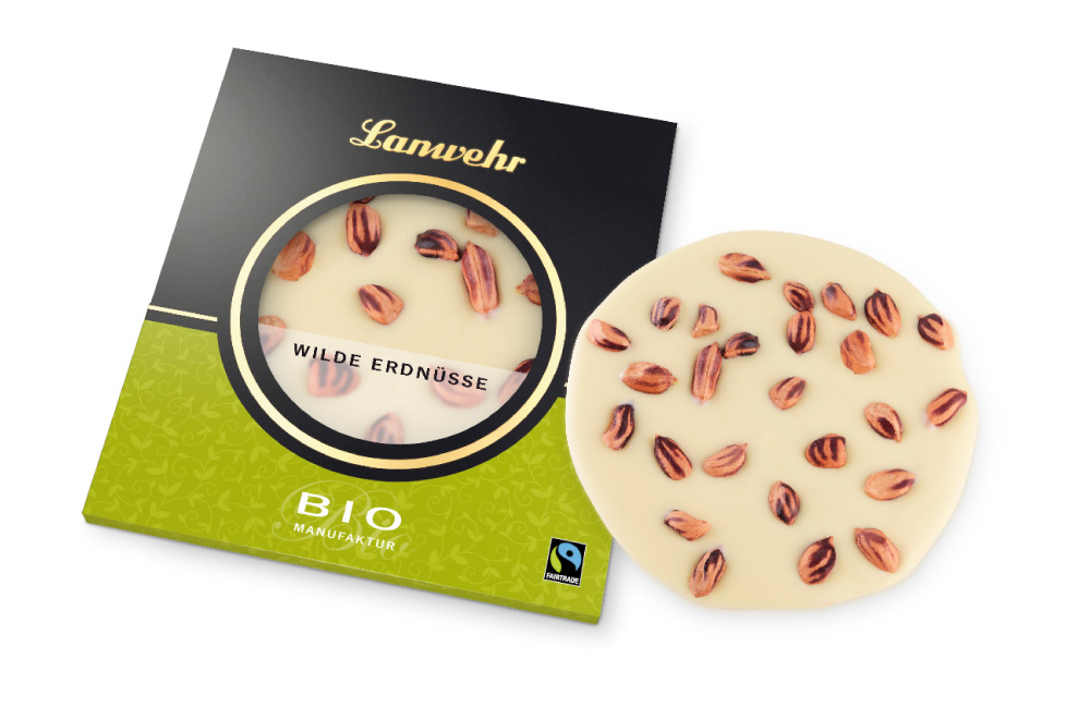 Lanwehr Bio Fairtrade Schokolade in der Sorte Wilde Erdnüsse Schokoladentaler