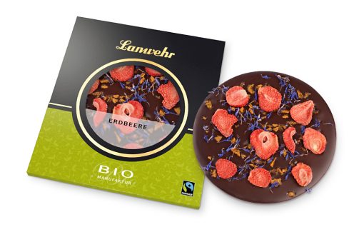Lanwehr Bio Fairtrade Schokolade in der Sorte Erdbeere Schokoladentaler
